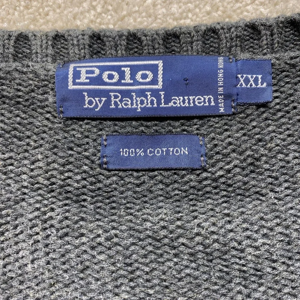 Polo Ralph Lauren Sweater Vest Mens 2XL Gray V Neck Pullover Knit Classic Cotton